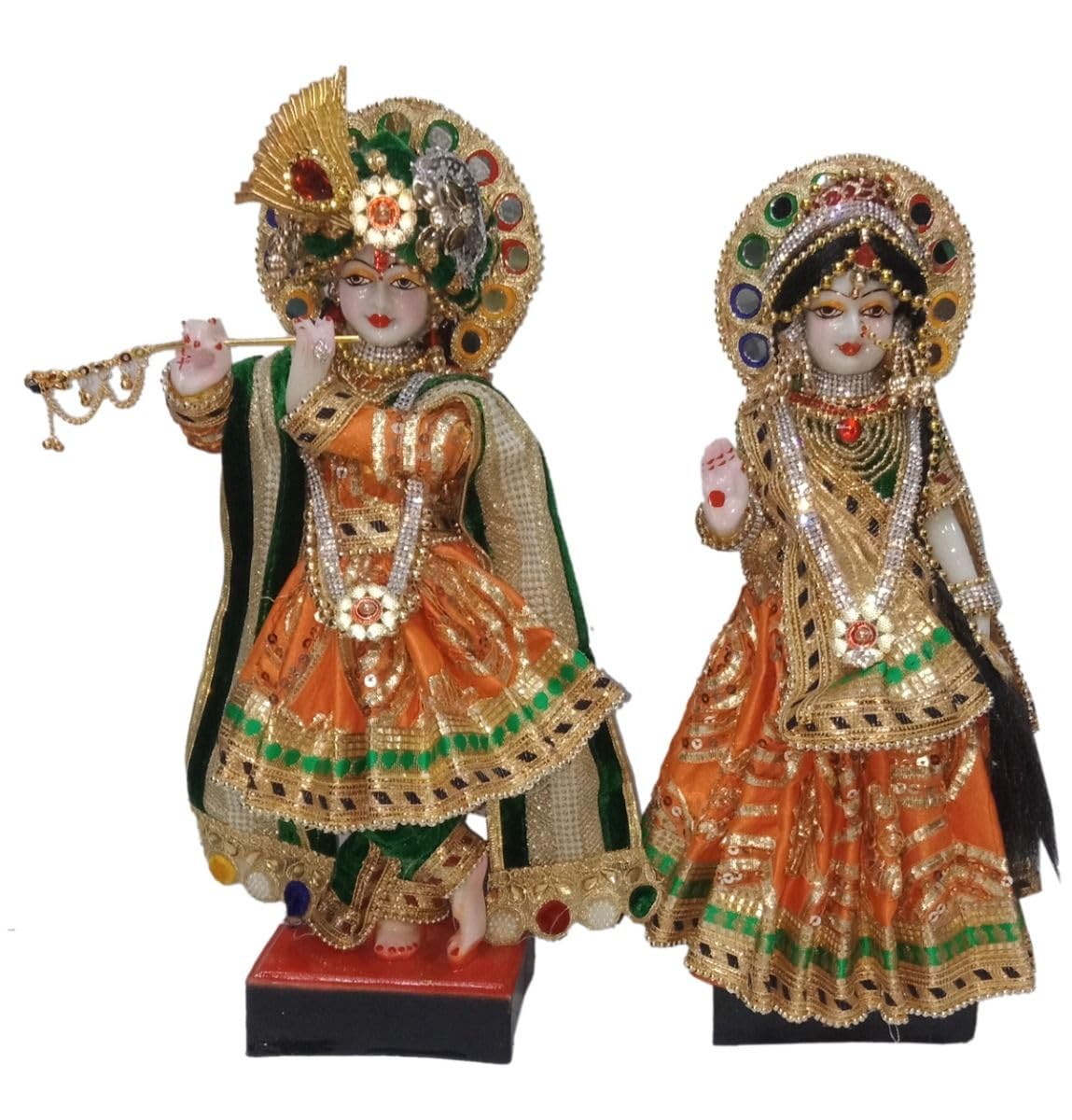 Big Size Resin Cloth with Stone Work Radha Krishan Playing Flute Statue Idol, Home décor, showpiece for Diwali, Temple, Size : 14.5"